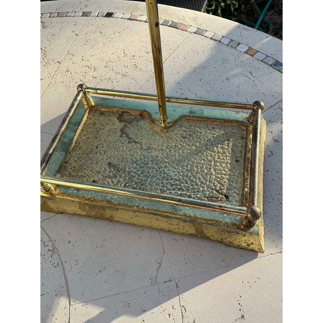 Vintage Brass Fireplace Tool Set With Hammered Hearth Stand and Glass Shelf Base For Sale - Image 12 of 12