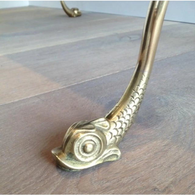 1940s Fench Brass & Black Lacquered Glass Top Dolphin Heads Coffee Table For Sale - Image 12 of 13