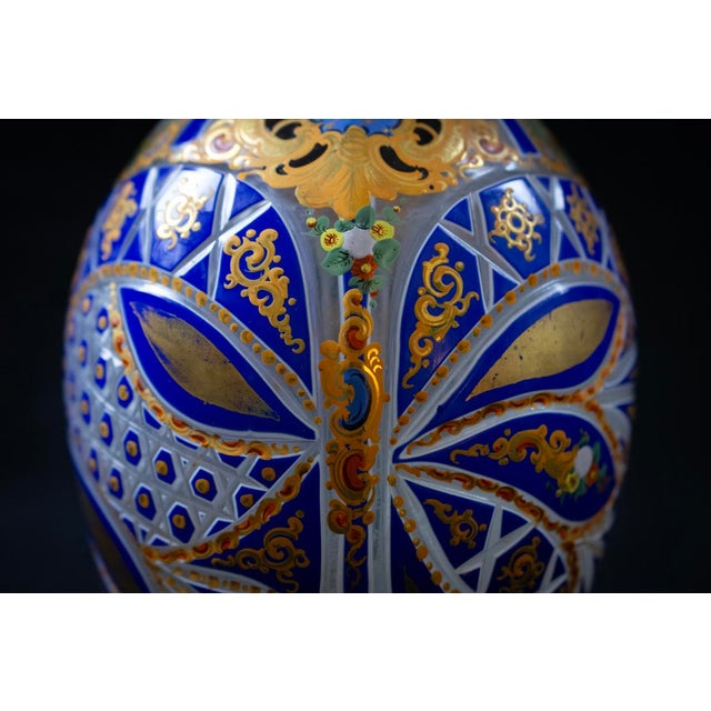 Blue Blue and White Cut Crystal Overlay Vase with Enamel and Gilt Decoration, 19th Century For Sale - Image 8 of 16