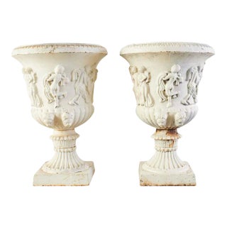 English Neoclassical Style Iron Garden Urns - a Pair For Sale