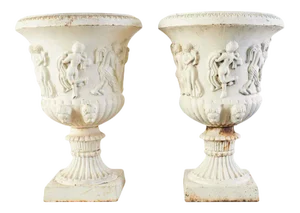 English Neoclassical Style Iron Garden Urns - a Pair