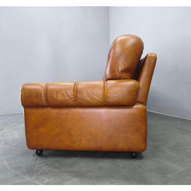 Mid-Century Italian Cognac Leather Lounge Armchairs, 1970s, Set of 2 For Sale - Image 6 of 12
