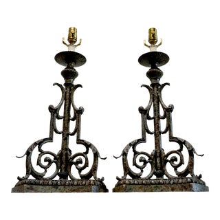 Pair of 19th Century Pricket Gothic Revival Style Converted Table Lamps For Sale