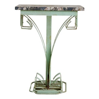 French Art Deco Green Iron Side Table with Marble Top, 1930s For Sale