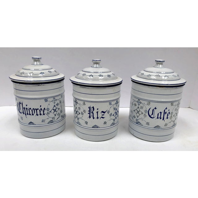 Vintage French Country Enamel Canister Set - Set of 6 | Chairish