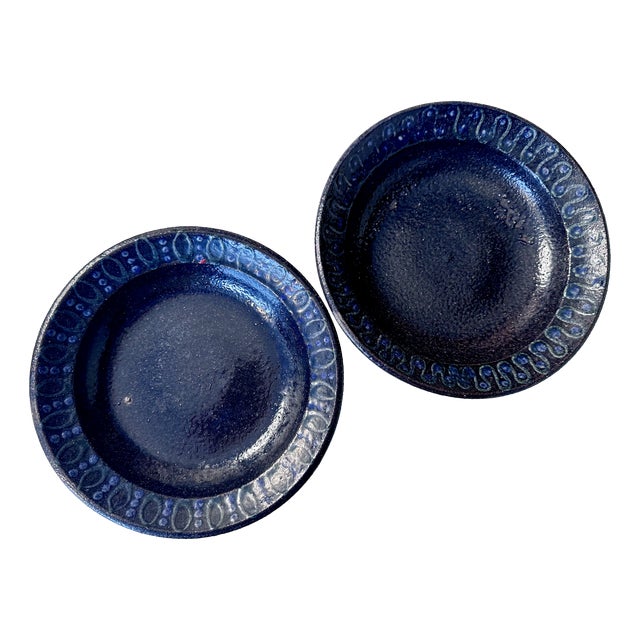 Studio Ceramic Art Plates with Modernist Decor, Germany, 1960s, Set of 2 For Sale