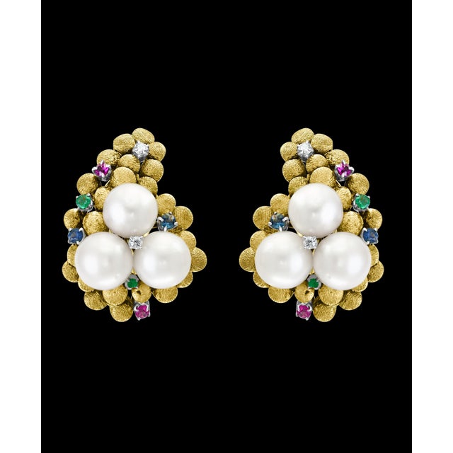 Antique Pearl and Brushed Gold Necklace and Earring Suite, Bridal 18 Karat Gold For Sale - Image 4 of 18