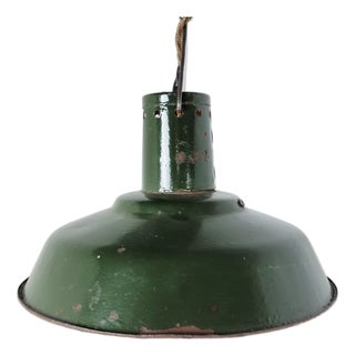 Vintage Industrial Pendant Light in Dark Green Enamel, 1960s For Sale