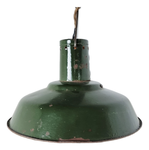 Vintage Industrial Pendant Light in Dark Green Enamel, 1960s