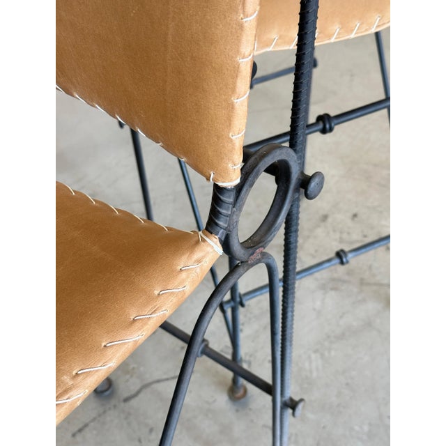 Black Ilana Goor Iron Leather Stool - A Pair For Sale - Image 8 of 12