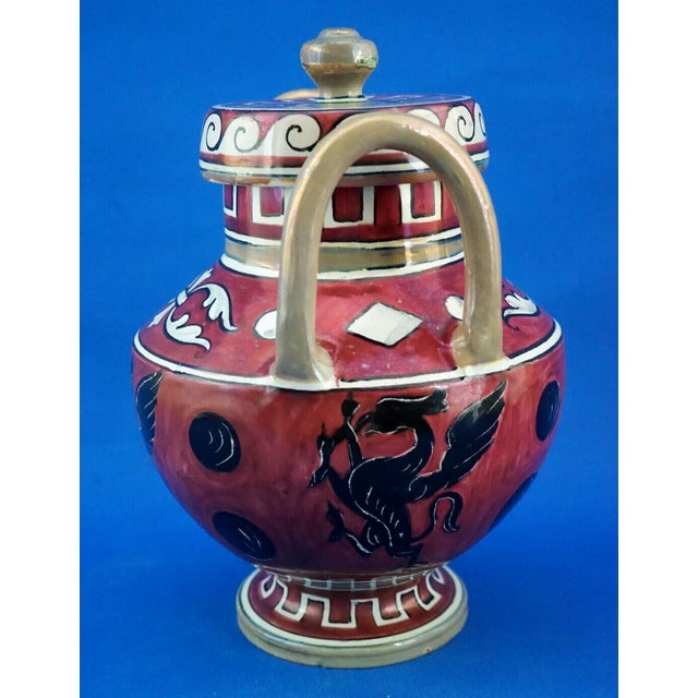 Majolica Lustre Ceramic Vase with Griffin by Angelo Pascucci of Icap Gualdo Tadino, Italy, 1920s For Sale - Image 3 of 18