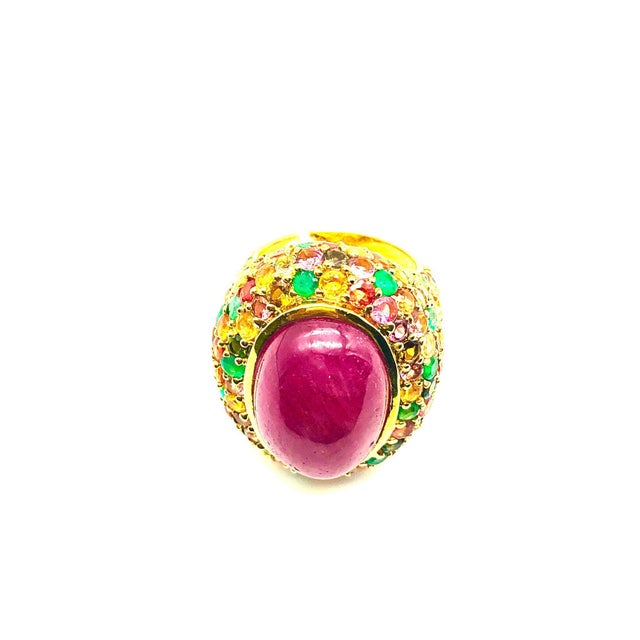 Gemstone Bochic "Orient" Vintage Ruby, Sapphire & Emerald Ring Set In 18K Gold & Silver For Sale - Image 7 of 18