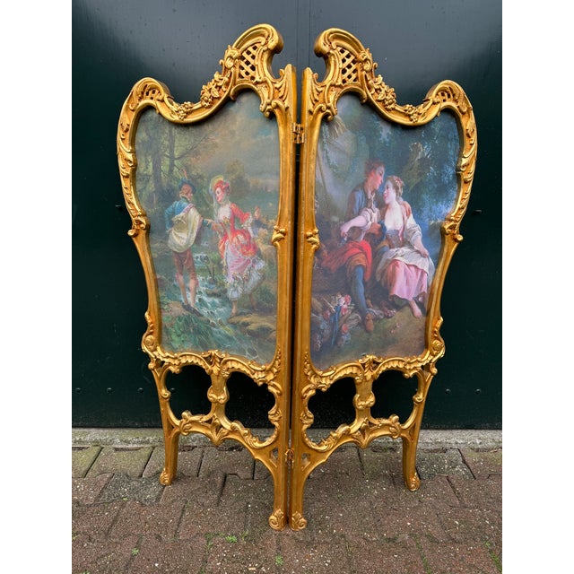 1960 French Louis XVI Gold Beech Screen Room Divider - 2 Panels For Sale - Image 10 of 17