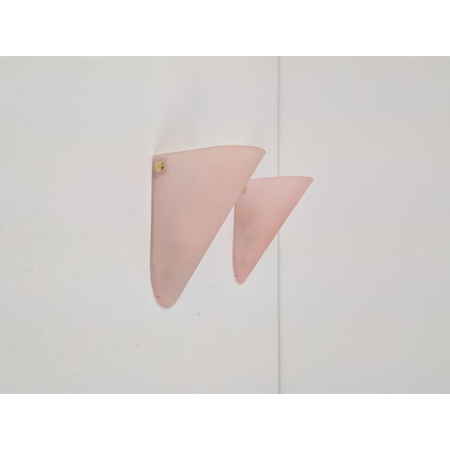 Vintage Triangular Conical Wall Sconces in Pink Frosted Glass from Lumal-It, 1990s, Set of 2 For Sale - Image 4 of 9