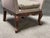 Club chair by Van Thiel and Co., featuring gray upholstered sides and seat cushion with decorative tack trim. Wooden legs...