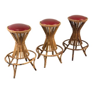 Vintage Bamboo Bar Stools, 1970s, Set of 3 For Sale