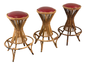 Vintage Bamboo Bar Stools, 1970s, Set of 3
