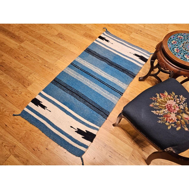 Vintage Southwestern Area Rug, Handwoven Wool, Stripe Pattern, Persian Blue, 3x5 For Sale - Image 10 of 12