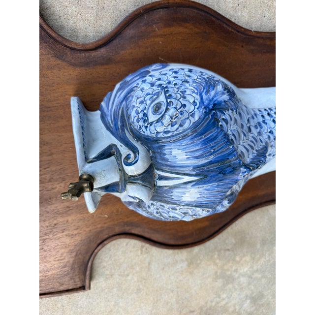 Mid 20th Century Mid-Century Italian Majolica Blue White Terracotta Grotto Dolphin Shell Lavabo Wall Fountain Planter For Sale - Image 5 of 5