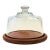 Vintage Glass Cloche on Teak Base For Sale