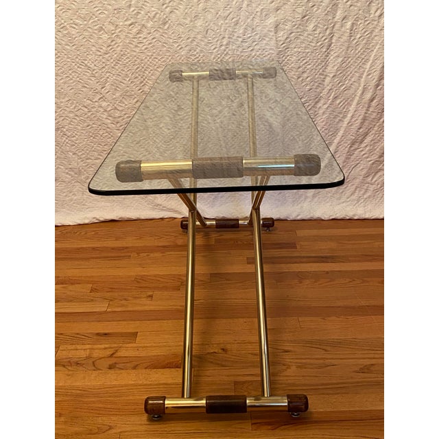 Mid 20th Century Double X-Base Brass Console With Solid Wood Fittings For Sale - Image 5 of 12