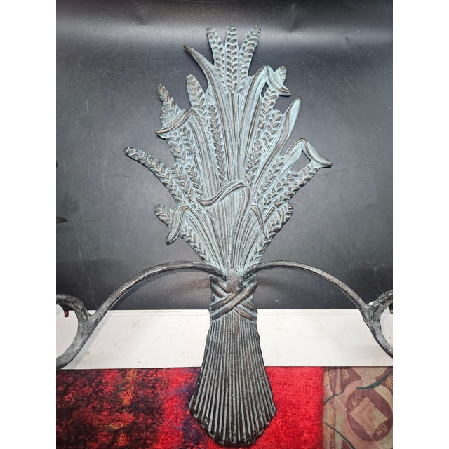 Vintage Solid Brass Metal Wheat Candle Holder Wall Sconce Verdigris Patina