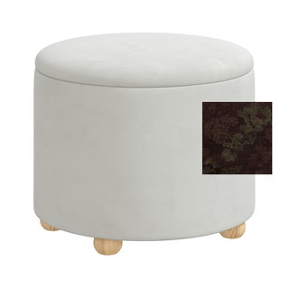 Custom Listing - Kelsy Round Storage Ottoman in Verdure Merlot with Espresso Bun Feet For Sale