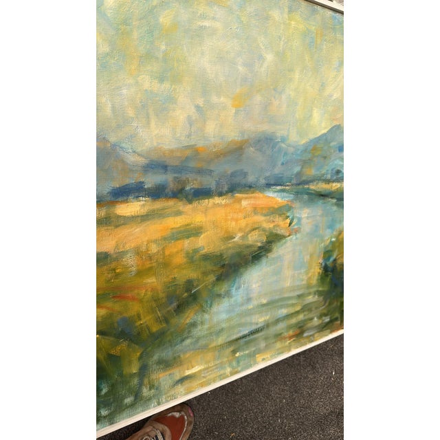 River Landscape with Mountains, 1960s, Oil on Canvas, Framed For Sale - Image 5 of 18