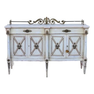 Vintage Karges Neoclassical Painted Sideboard With Brass Gallery Rail | Louis XVI Style, 1950s For Sale