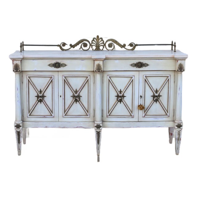 Vintage Karges Neoclassical Painted Sideboard With Brass Gallery Rail | Louis XVI Style, 1950s For Sale