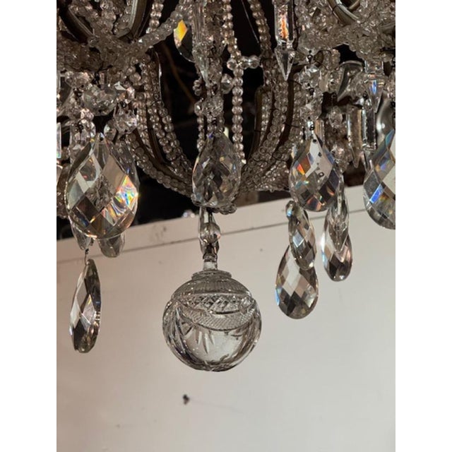 Glass 19th Century Italian Beaded Crystal and Porcelain Flower Chandelier For Sale - Image 7 of 9