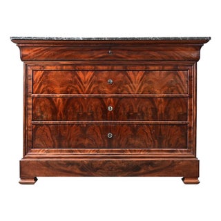 French 19th Century Louis Philippe Mahogany Commode with Marble Top For Sale