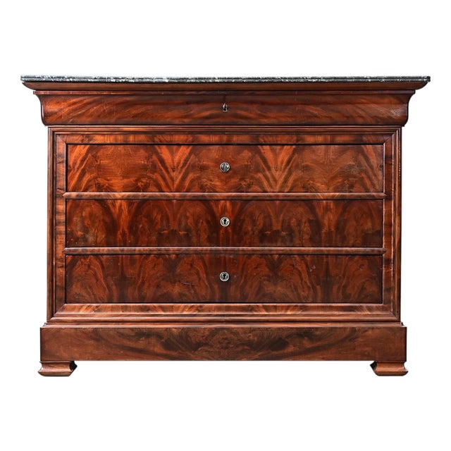 French 19th Century Louis Philippe Mahogany Commode with Marble Top For Sale