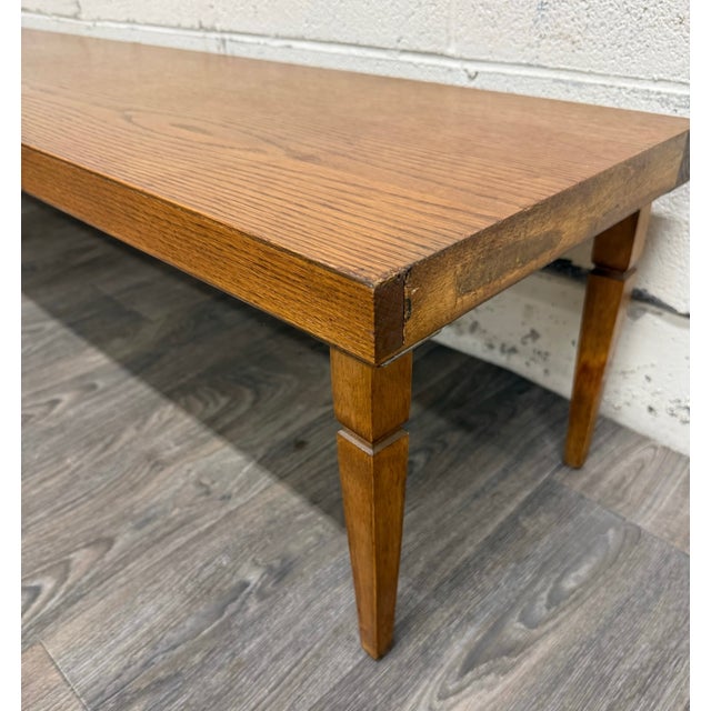 Vintage Mid Century Modern 84 Inch Solid Oak Bench For Sale - Image 10 of 12