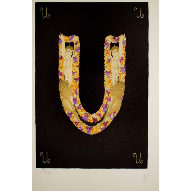 Erté, Letter U, Lithograph and Screen Print, 1950 For Sale - Image 4 of 4