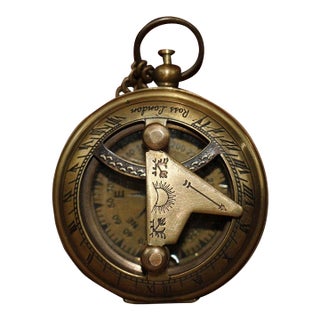 Vintage Brass Sundial Compass Pendant - Nautical Pocket Compass For Sale