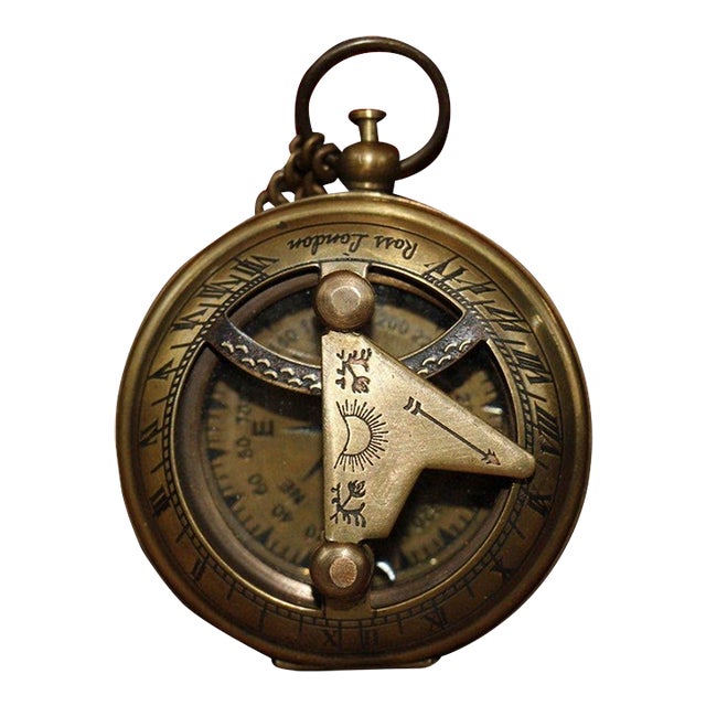 Vintage Brass Sundial Compass Pendant - Nautical Pocket Compass For Sale