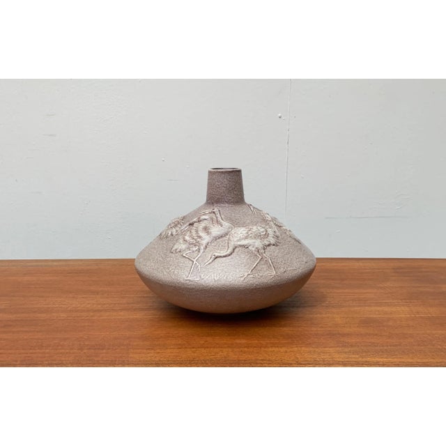 Large Mid-Century German Pottery Vase with Crane Ornament from Cortendorf For Sale - Image 14 of 18