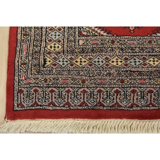 Bokhara Jaldar Rug 4’1” X 6’2” Red Wool Tribal Hand-Knotted Oriental Carpet For Sale - Image 9 of 12