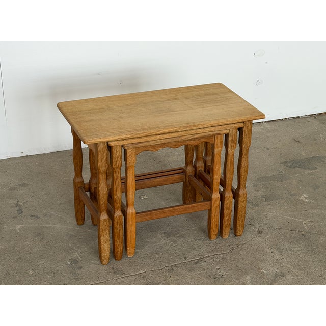 Brown Scandinavian Modern Oak Nesting Tables from Henning Kjærnulf, Denmark, 1960s For Sale - Image 8 of 12