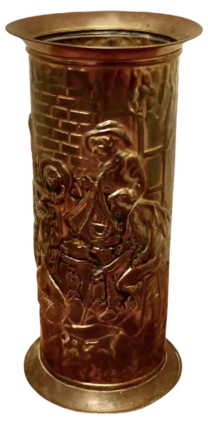 Arts and Crafts Embossed Brass Umbrella Stand, 1930s