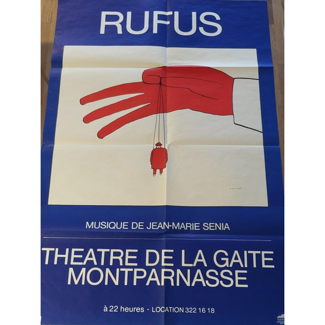 Original vintage poster from 1981 for the Rufus show at the Théâtre de la Gaîté Montparnasse in Paris (music by Jean-Marie...