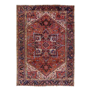 Antique Persian Heriz Handmade Orange-Rust Wool Rug With Medallion Design