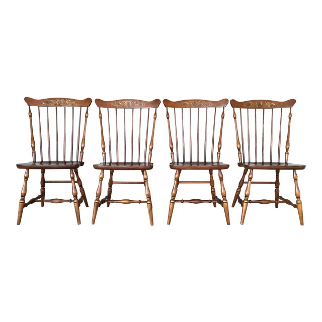 L. Hitchcock Windsor Fan Back Maple Dining Chairs Set of 4 Chairish