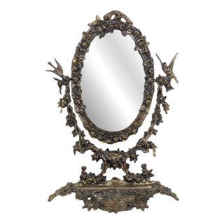 Vintage Art Nouveau Tabletop Vanity Mirror in Gilt Bronze, 1920s For Sale