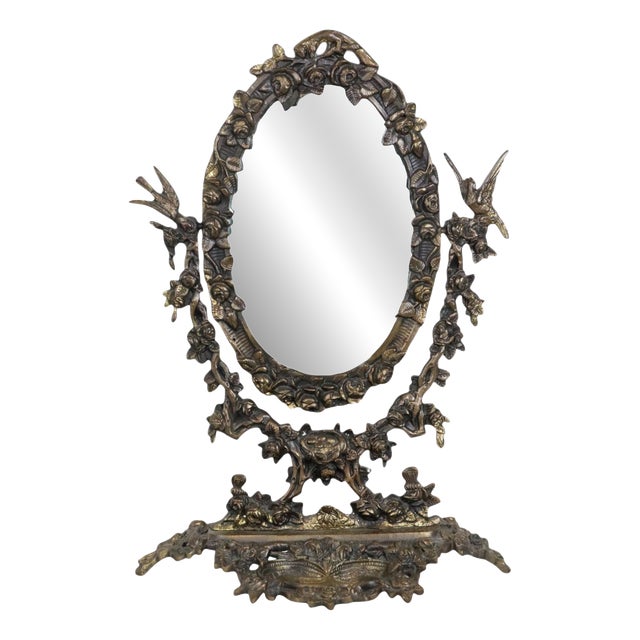 Vintage Art Nouveau Tabletop Vanity Mirror in Gilt Bronze, 1920s For Sale