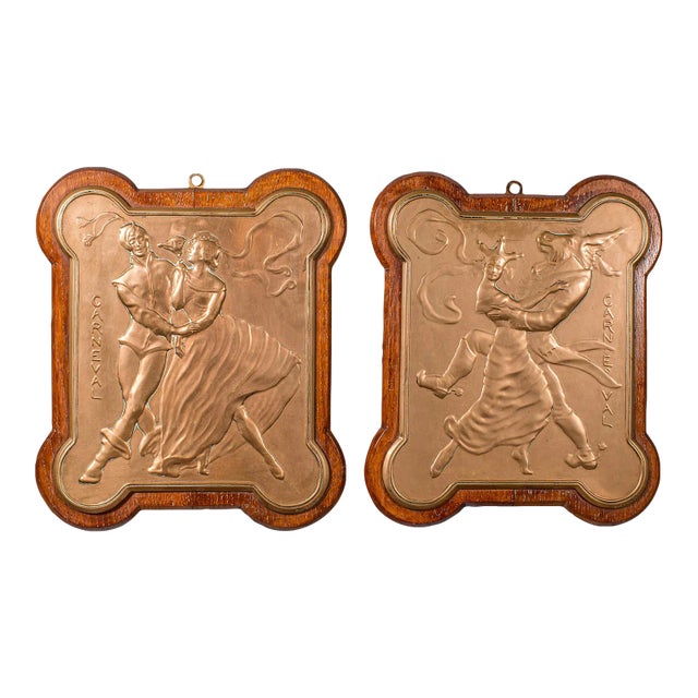 1900s Victorian Pair of Italian Antique Carnival Plaques, Venetian, Bronze, Decorative For Sale