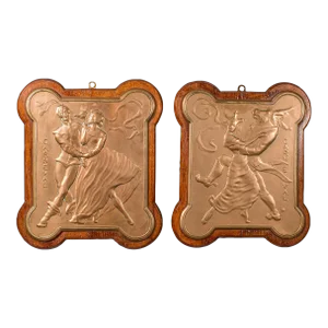 1900s Victorian Pair of Italian Antique Carnival Plaques, Venetian, Bronze, Decorative