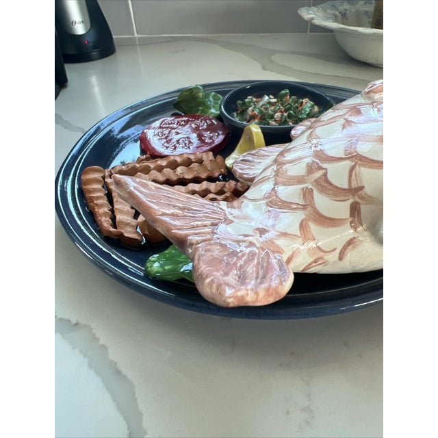 Blue Palissy Majolica Style Wall Plate Fish Dinner Studio Pottery For Sale - Image 8 of 9