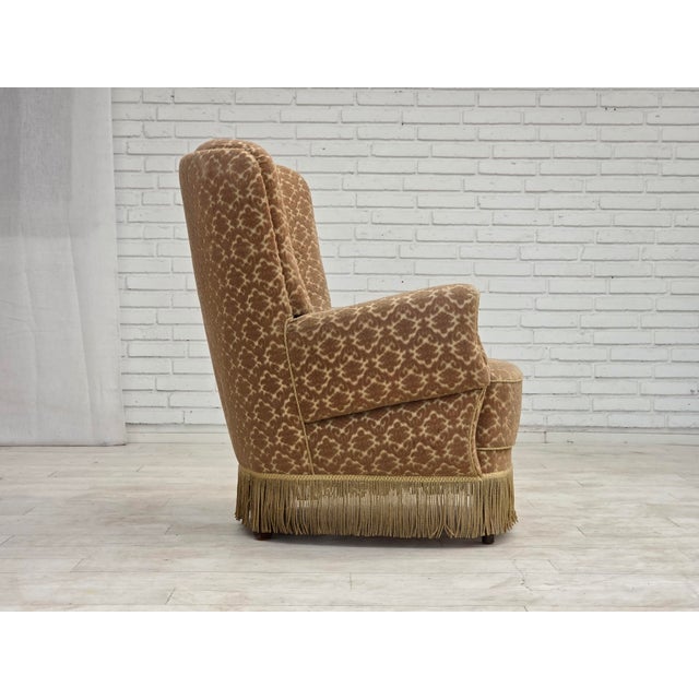 Wood Danish Lounge Chair in Velour and Beech, 1960s For Sale - Image 7 of 15